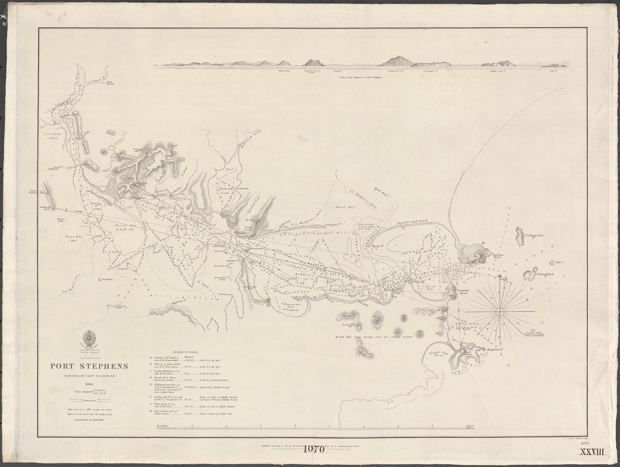 Port Stephens 1847 Vintage Map