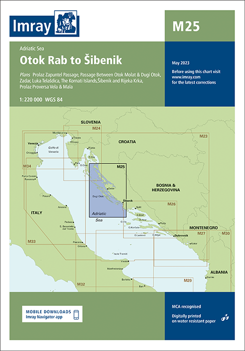 Nautical Chart M25 Otok Rab to Sibenik by Imray