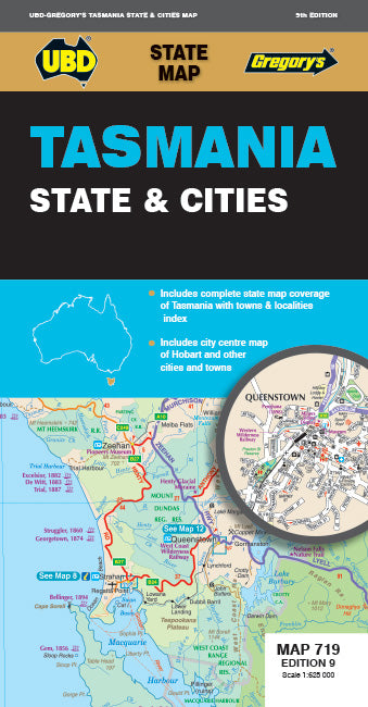 Tasmania State & Cities Road Map 719 (9th Edition) by UBD Gregory's (2023)