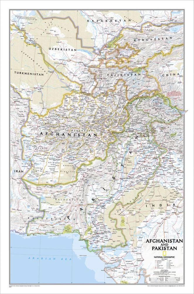 Afghanistan & Pakistan Wall Map by National Geographic (2011)