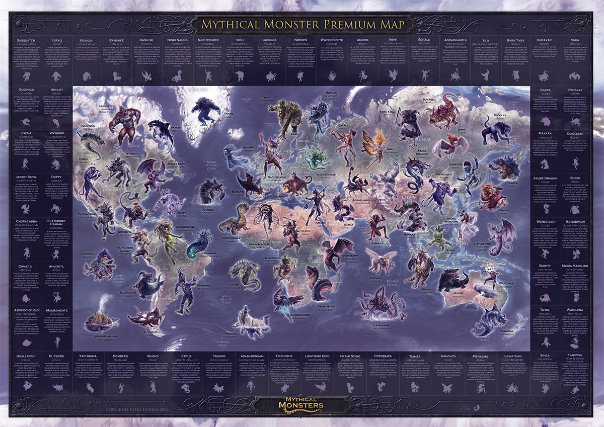 Mythical Monster Premium Wall Map - Large