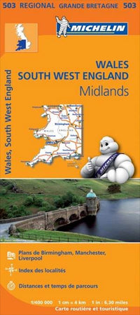 Wales, The Midlands, South West England Folded Travel Map by Michelin (2013)