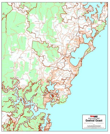 Central Coast Postcode Wall Map by Cartodraft Australia