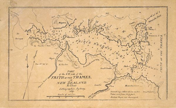 Waiheke Island, New Zealand 1839 Vintage Map