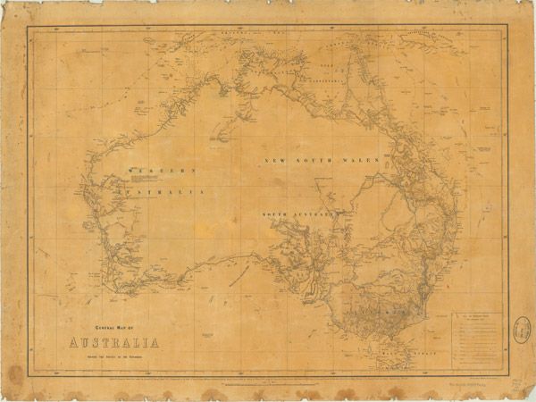 Australia-The Routes of the Explorers 1859 Historical Map