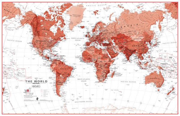World Wall Map Red by Maps International