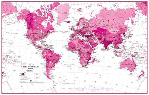 World Wall Map Pink by Maps International
