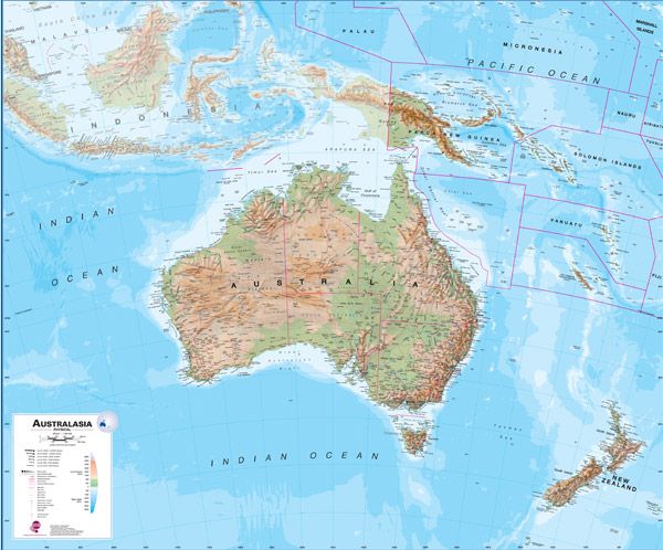 Australasia Physical Wall Map by Maps International