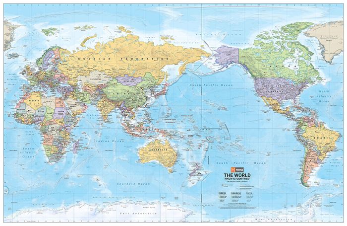 Hema World Political Pacific Centred Wall Map