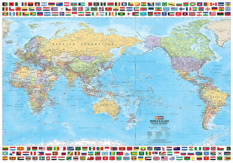Hema World & Flags Pacific Centred Wall Map by Hema Maps