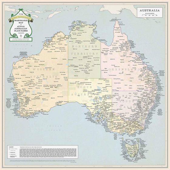 Marvellous Map of Actual Australian Place Names Wall & Travel Map by Strumpshaw, Tincleton & Giggleswick (2016)