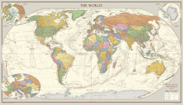 Antique Style World Map-Large Wall Map by Global Mapping (2016)