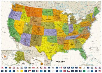 Contemporary USA Wall Map with Flags Wall Map by Globe Turner (2016)
