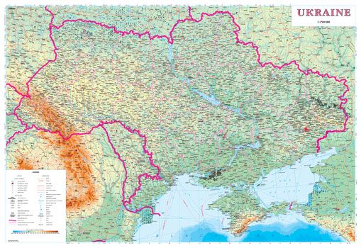 Ukraine General Geographical Map in Latynka Wall Map by Kartographia (2009)