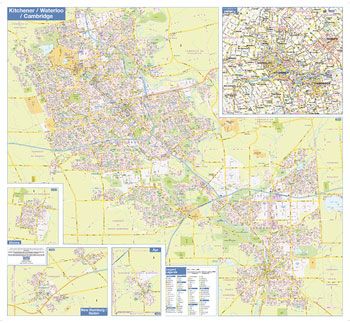 Kitchener Waterloo Cambridge Wall Map by Lucidmap (2016)