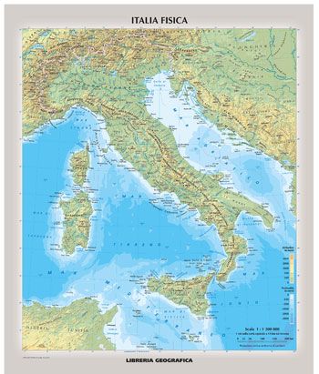 Italy Physical in Italian Wall Map by Geo4Map. (2015)