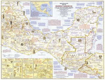 Archeological Map of Middle America (1968) Wall Map by National Geographic
