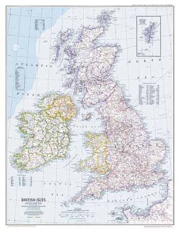 British Isles (1979) Vintage Map by National Geographic