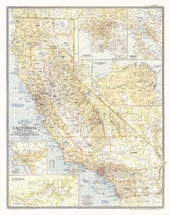 California (1954) Vintage Map by National Geographic