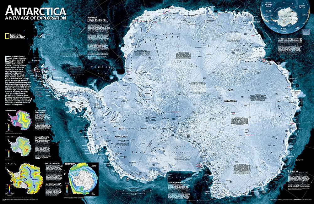 Antarctica Satellite Wall Map by National Geographic (2015)