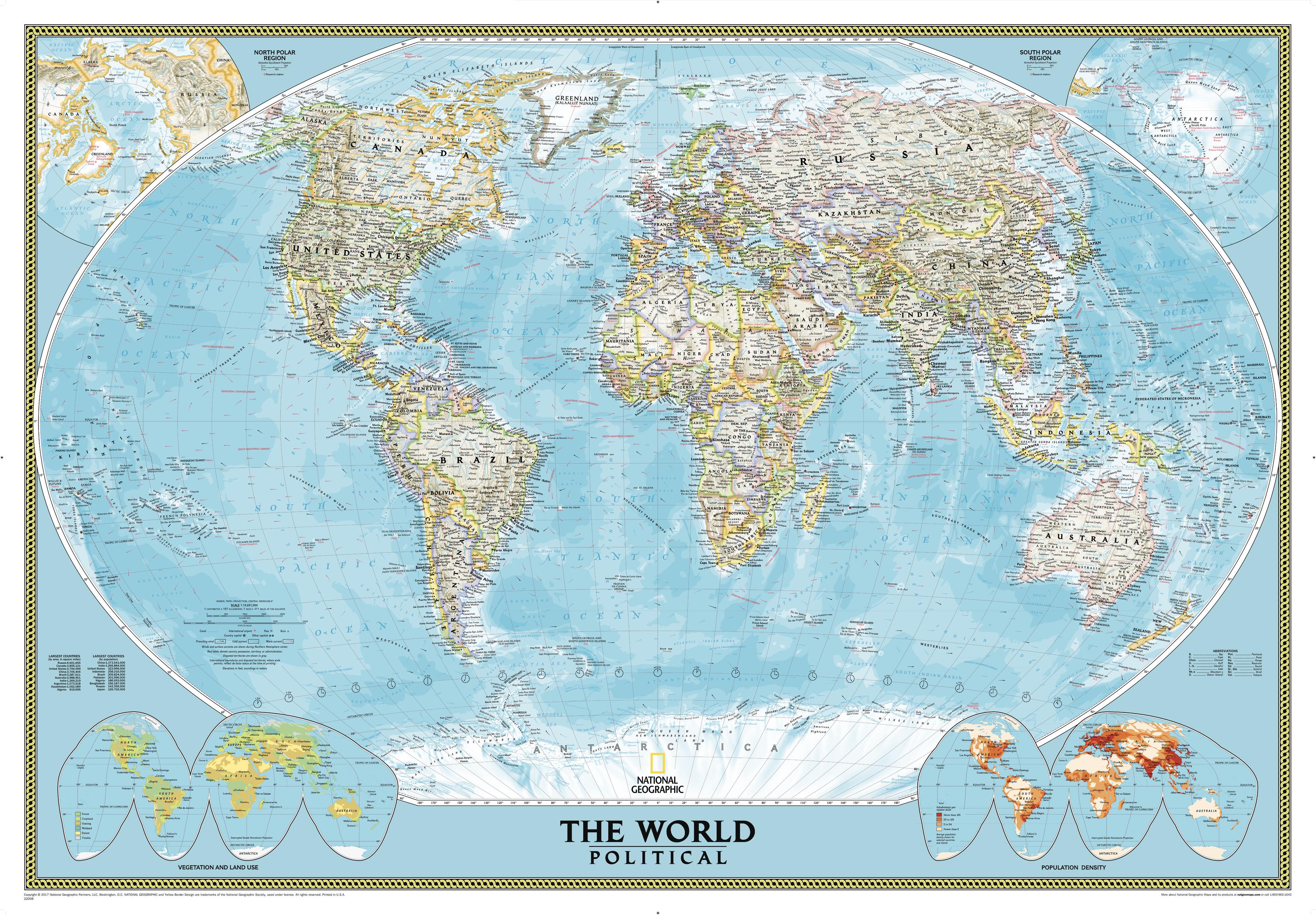 World Political 3 Sheet Mural Wall Map by National Geographic (2009)