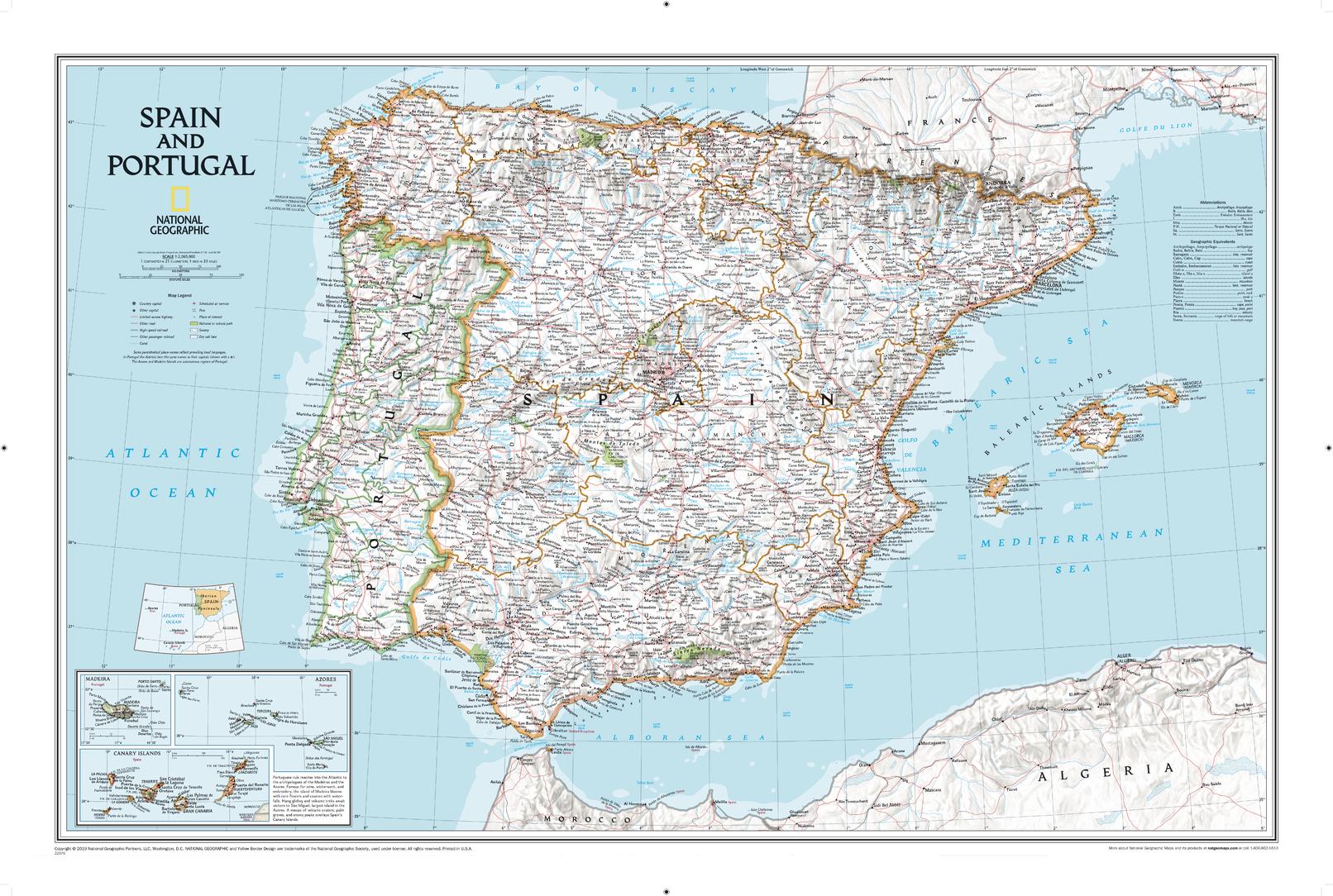 Spain & Portugal Wall Map by National Geographic (2007)