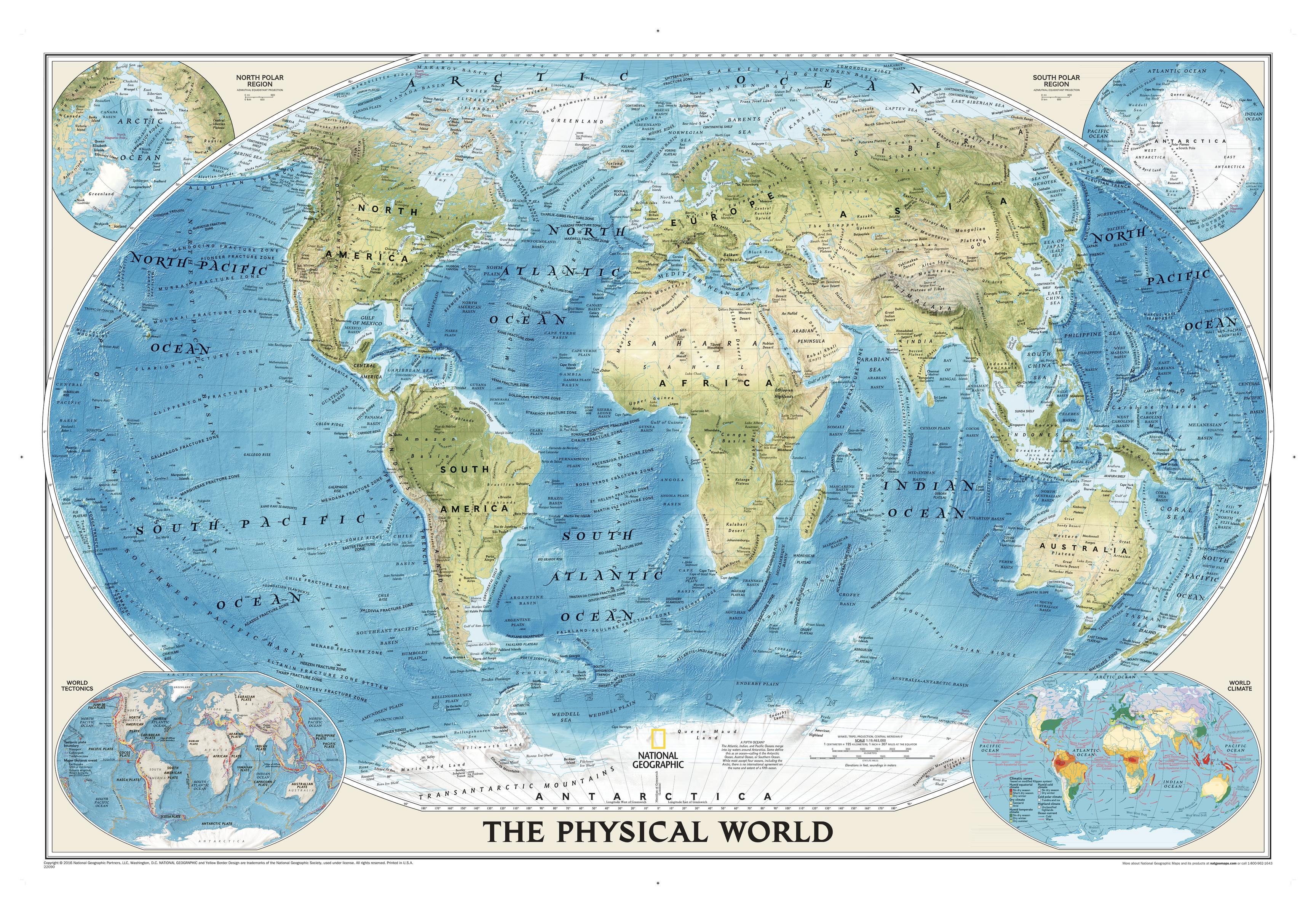 World Physical Large Wall Map by National Geographic (2009)
